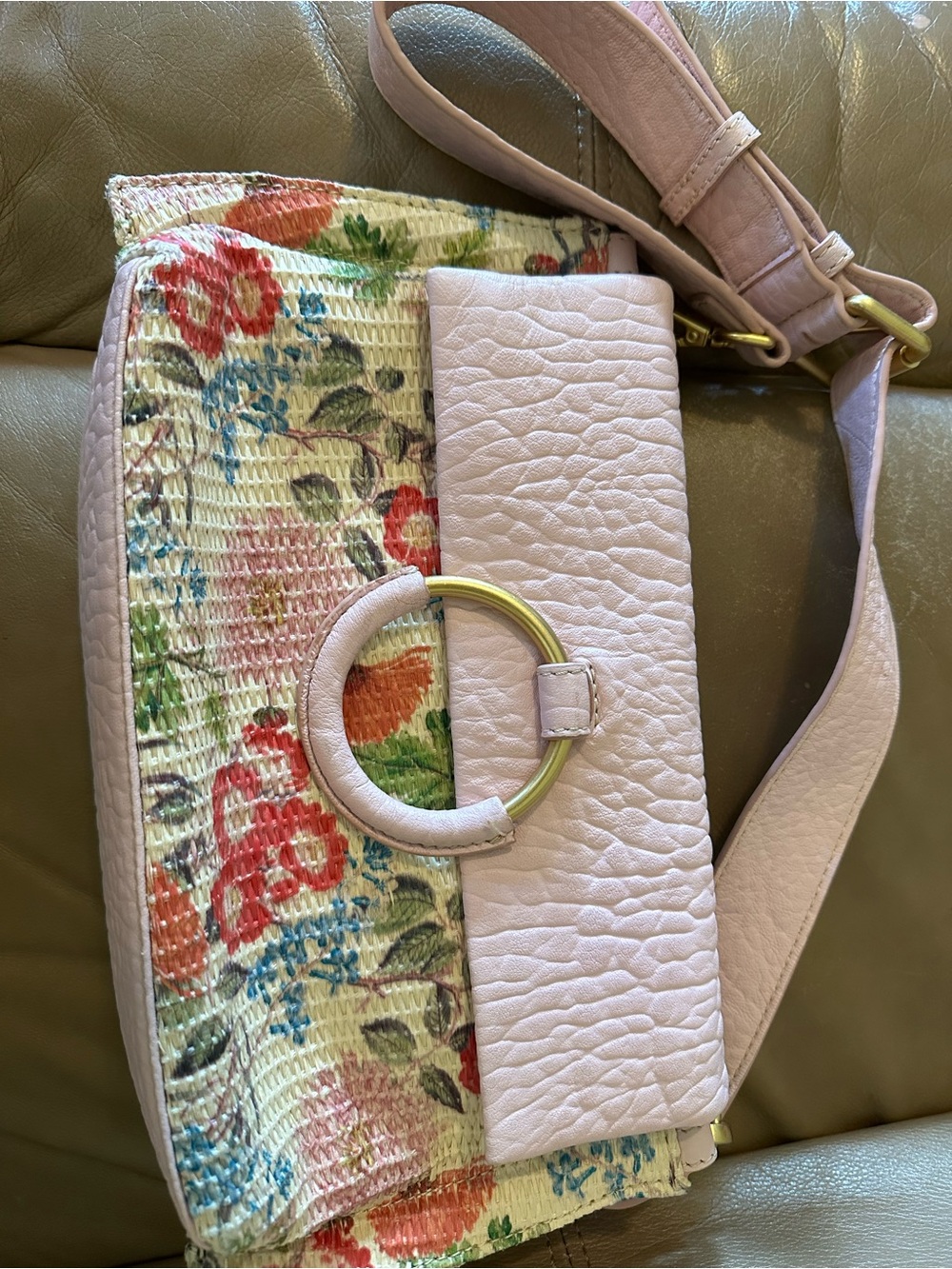 Vince Camuto Raffia Floral Crossbody with Gold Ring
